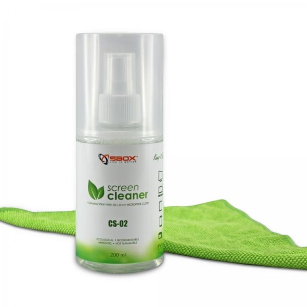 Spray di Pulizia per Monitor LCD con Panno in Microfibra Verde Sbox CS-02