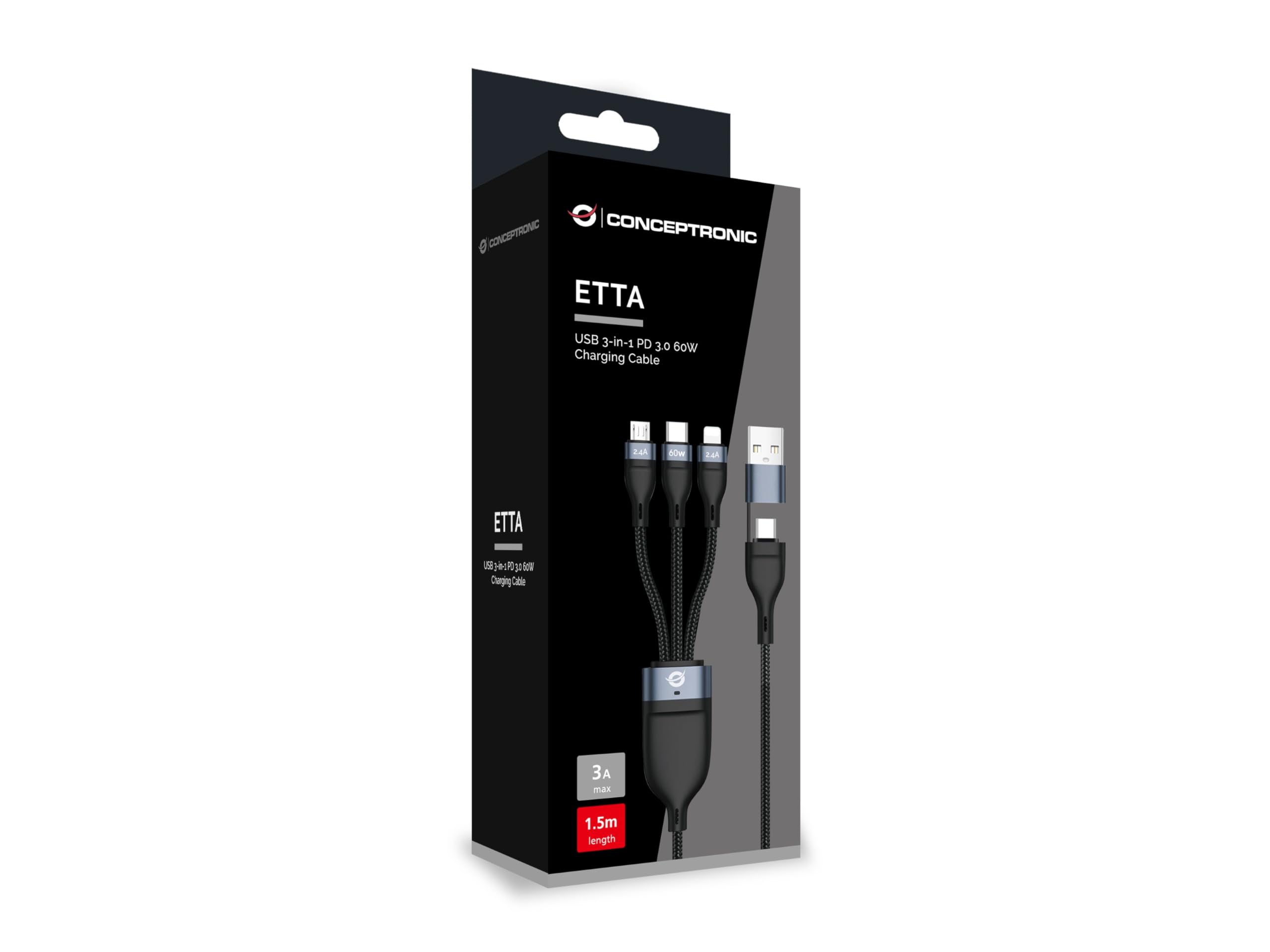 Conceptronic ETTA-o6B15 Cavo USB-C/A 3.0, 3 in 1