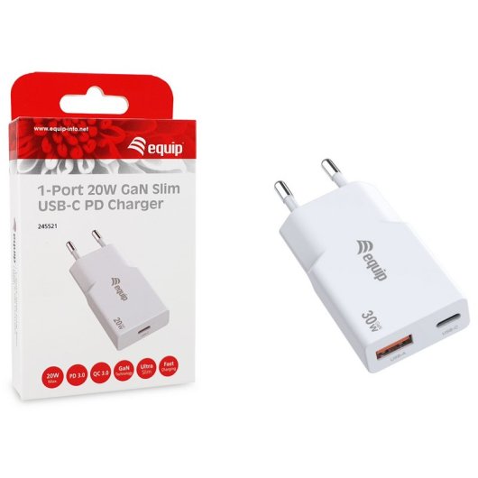 8721-equip-cargador-usb-245523-pd-pps-gan-carga-rapida-30w-usb-c-x1-usb-a-x-1-36577f13-7c0a-46d6-8e94-c08929edc502 Caricabatterie Equip 245523 30W 2 Porte: 1 USB-C, 1 USB-A